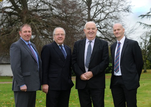 Welcoming the news of the introduction of the world's safest animal feed supply chain is Dr. Mike Johnston, second left, Dairy UK, who is pictured with Alan Johnston, left, Vice President, NIGTA; George Starrett, NIGTA and Professor Chris Elliott, Global Food Security Unit, Queens.