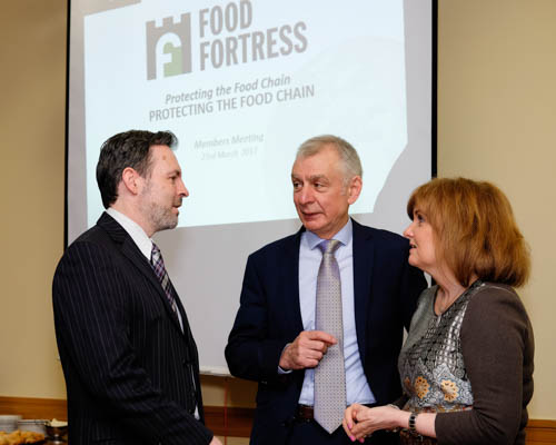 Simon Haughey, Queen's University Belfast; Robin Irvine, Food Fortress and Linda Jamison, Invest NI at the Food Fortress Members Meeting in Armagh. Photograph: Columba O'Hare