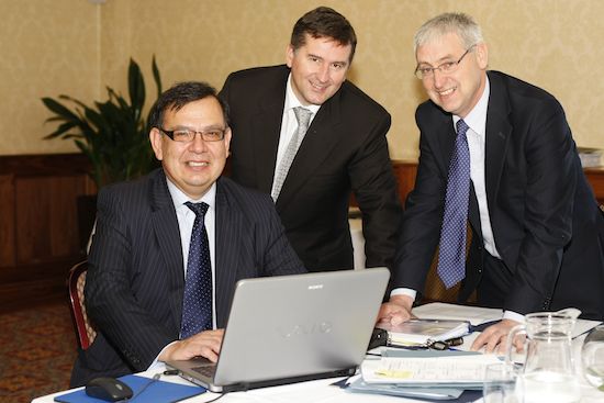 Osvaldo Mauro-Hun, Chief Executive, RoseEnergy was guest speaker at this months NI Grain Trade Association meeting in Holywood and is pictured with Declan Billington, NIGTA President and Willis Mackey, NIGTA.